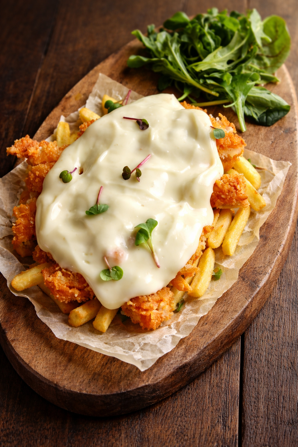 Чикен фри под сырным фондю