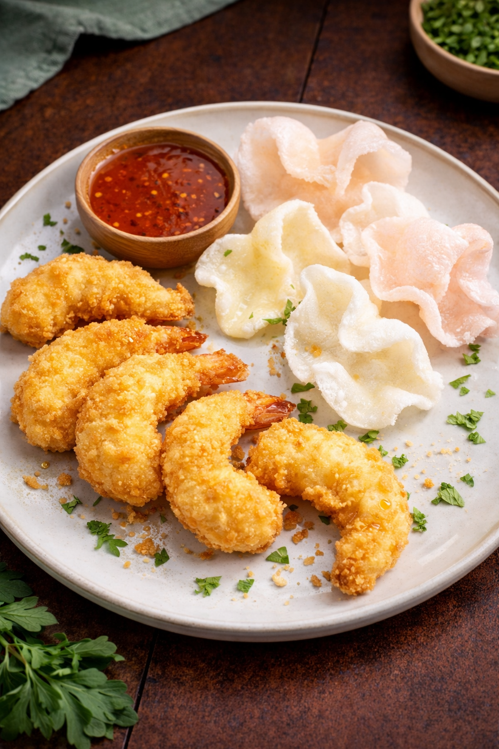 Креветки темпура с креветочными чипсами