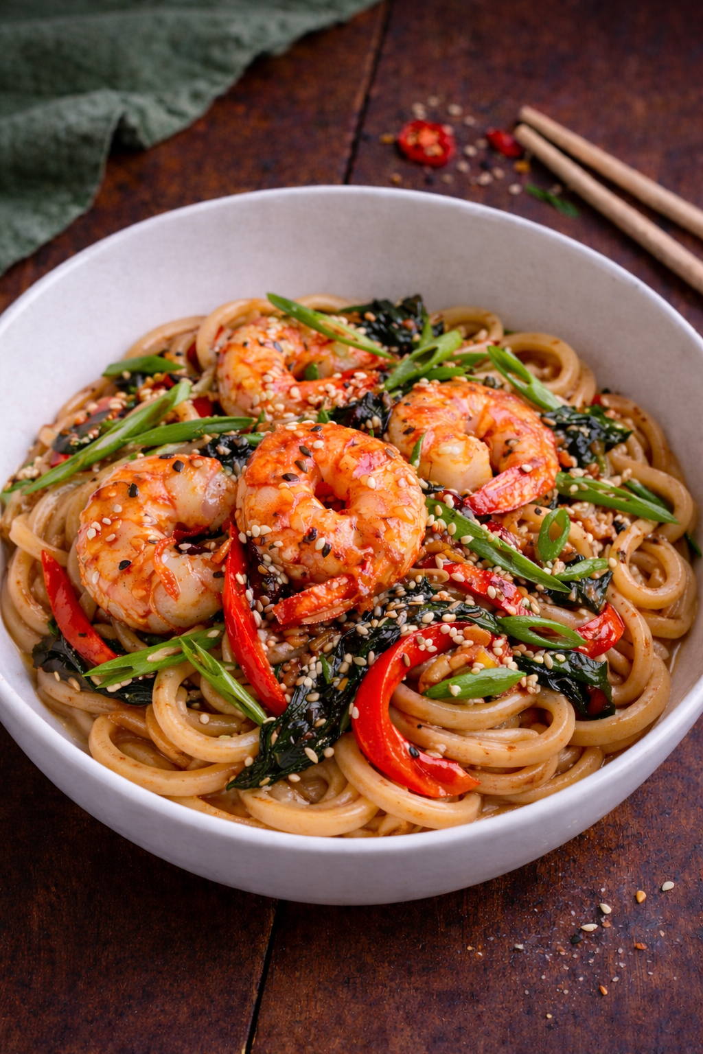 Вок с креветками